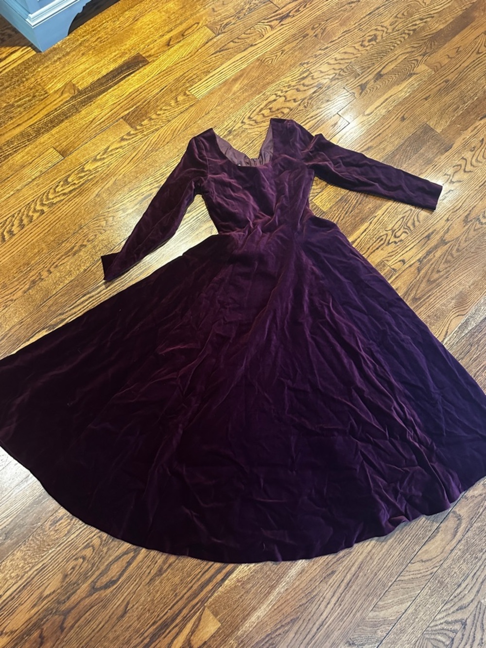 Vintage Laura Ashley deep wine colored velvet dress full length